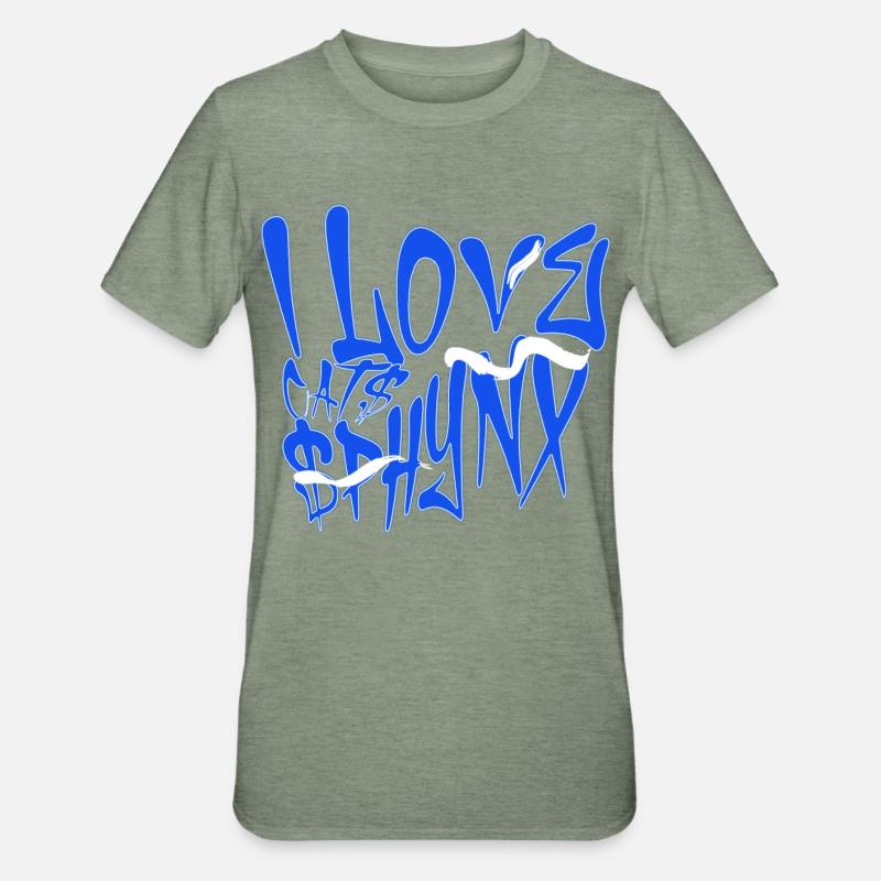 J’adore les graffitis de chats Sphynx - T-shirt polycoton Unisexe - vert kaki chiné