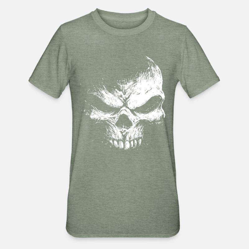 Evil Skull – Dark Grinning Beast - Unisex Polycotton T-Shirt - heather military green