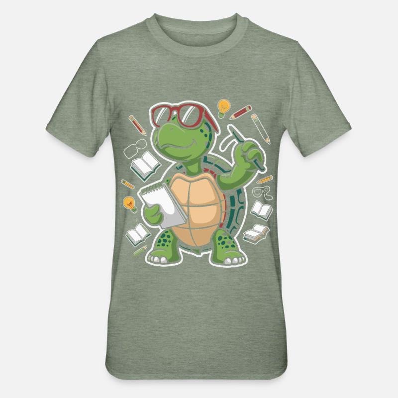 Learning turtle with pen - Unisex Polycotton T-Shirt - heather military green