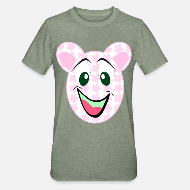 Bear Floral Pattern Smile - Unisex Polycotton T-Shirt - heather military green