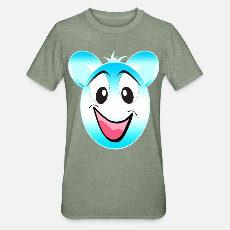 Mascotte joyeuse de l’ours bleu-blanc - T-shirt polycoton Unisexe - vert kaki chiné