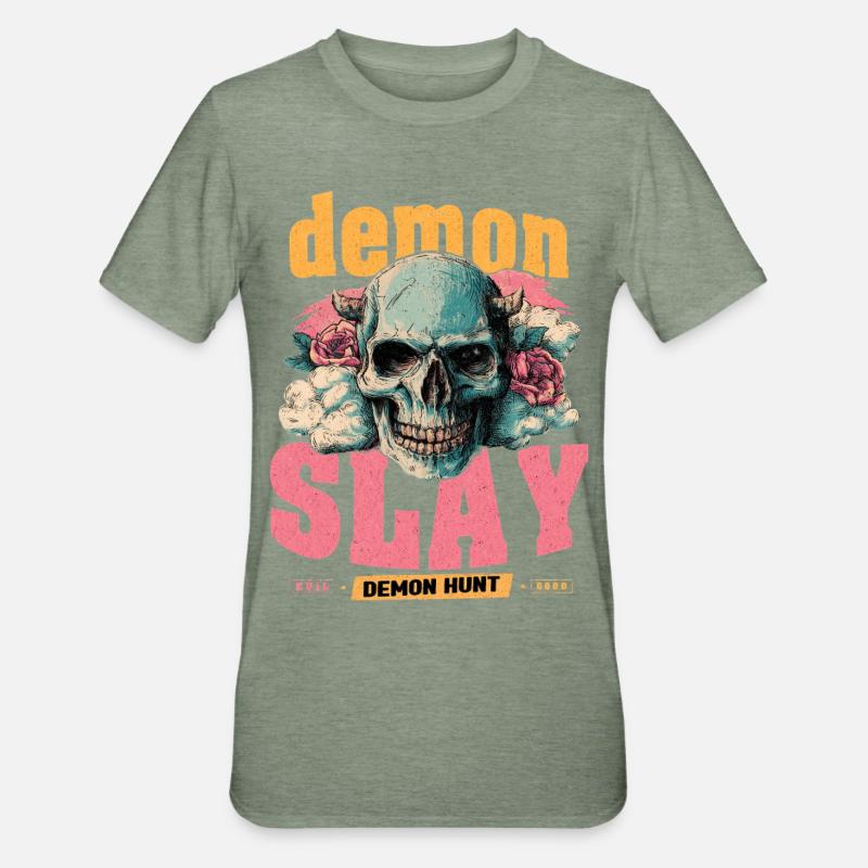 Dämonenjäger Schädel - Unisex Polycotton T-Shirt - Militärgrün meliert