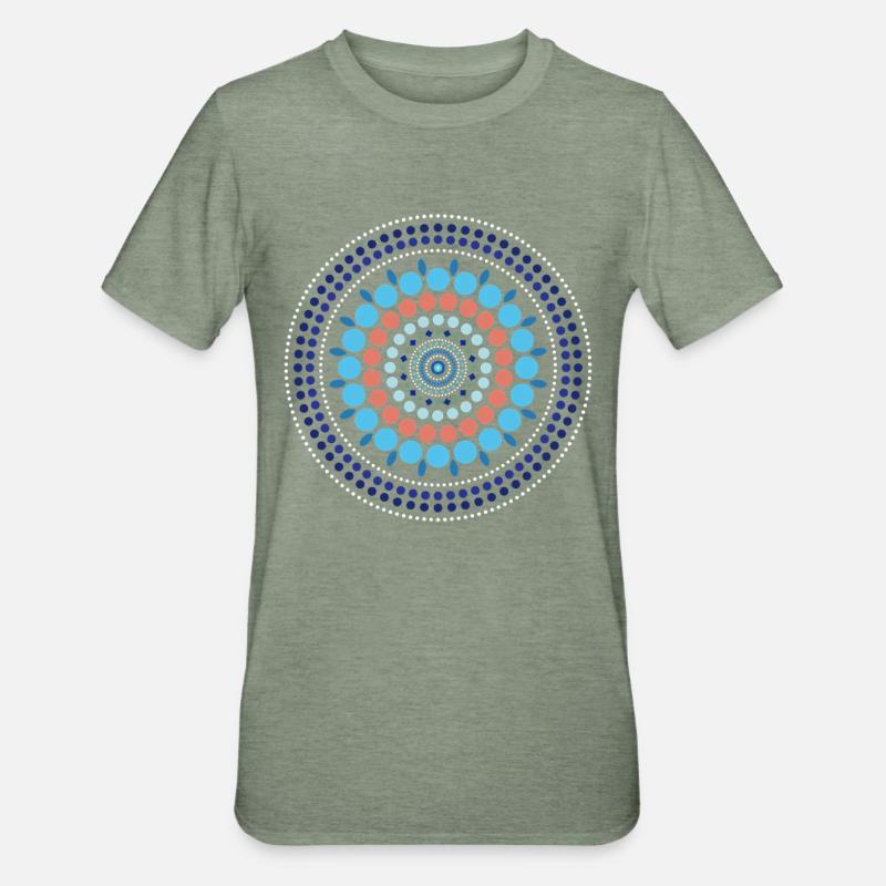 Blue Gradient Dot Mandala - Unisex Polycotton T-Shirt - heather military green