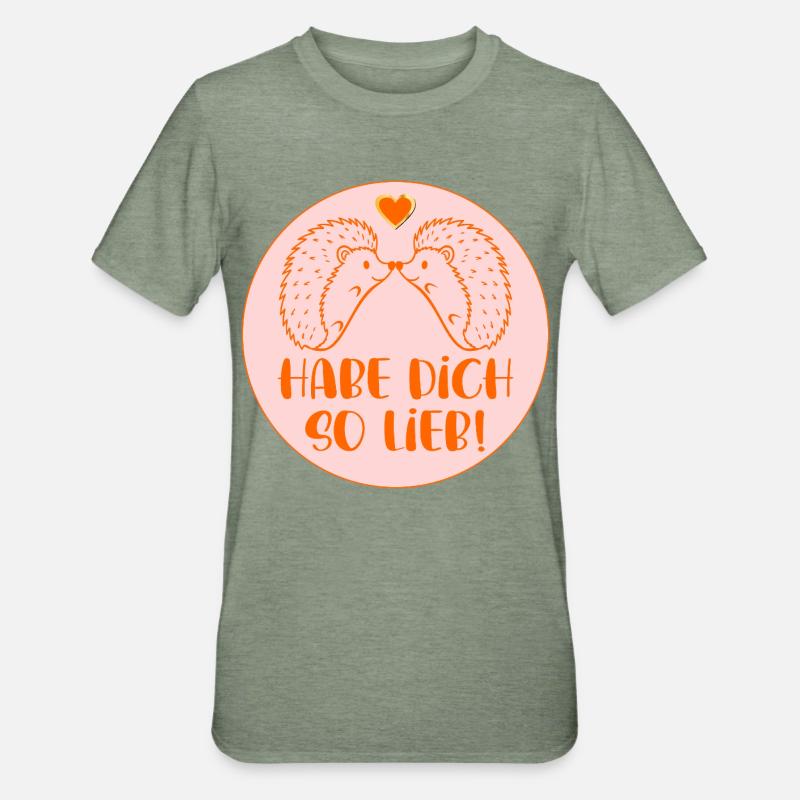 Igel - Habe Dich so lieb - Unisex Polycotton T-Shirt - Militärgrün meliert