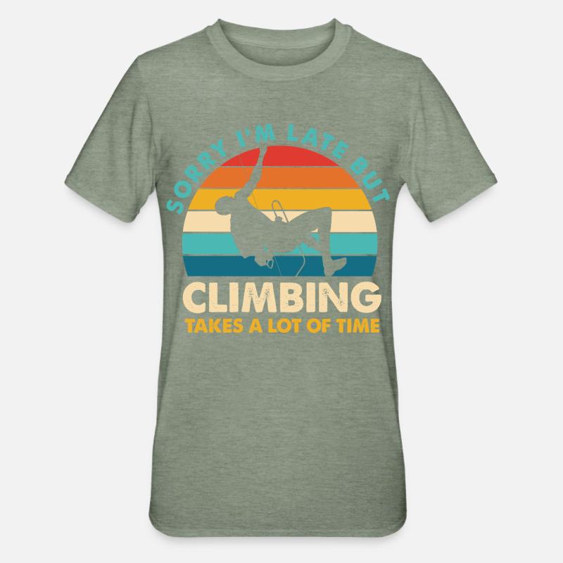 Désolé pour le retard – c’est l’heure de l’escalade - T-shirt polycoton Unisexe - vert kaki chiné
