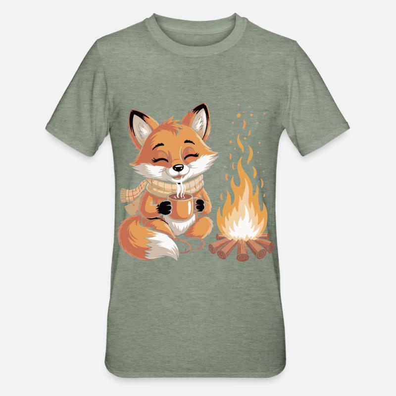 Cuddly fox at the campfire - Unisex Polycotton T-Shirt - heather military green