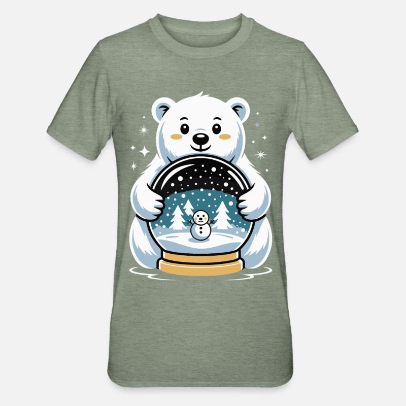Polarbaer Schneekugel Impression - Unisex Polycotton T-Shirt - Militärgrün meliert