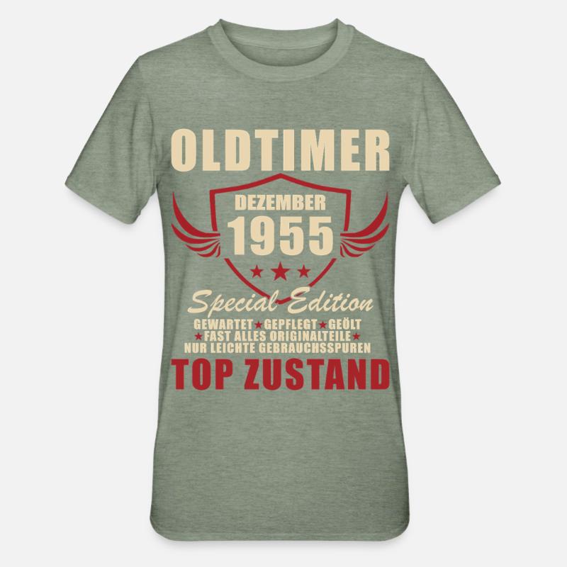 Oldtimer Dezember 1955 Special Edition - Unisex Polycotton T-Shirt - Militärgrün meliert