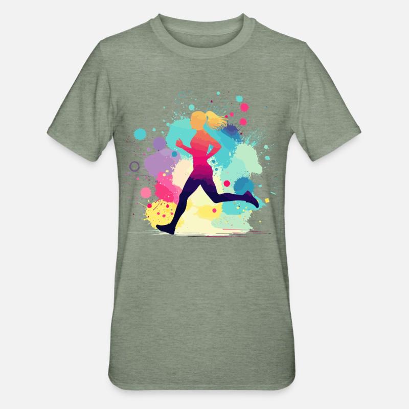Coureur, course, marathon, jogging, jogging - T-shirt polycoton Unisexe - vert kaki chiné