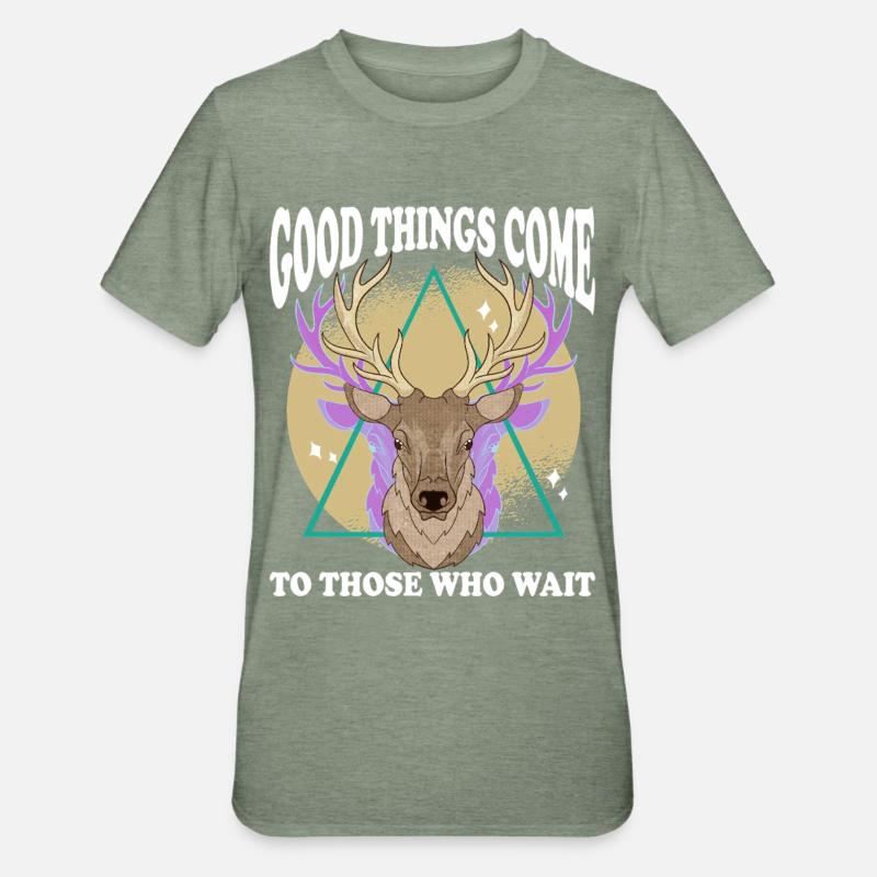Deer head with geometric triangle - Unisex Polycotton T-Shirt - heather military green