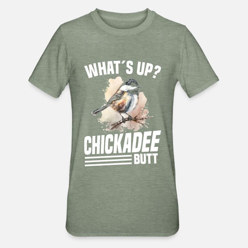  Chickadee Birder Chickadee Plush Birdwatching - Unisex Polycotton T-Shirt - heather military green