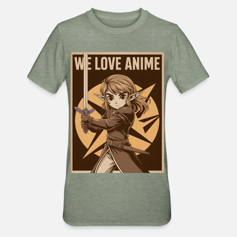 Héroïne d’anime avec une épée - T-shirt polycoton Unisexe - vert kaki chiné
