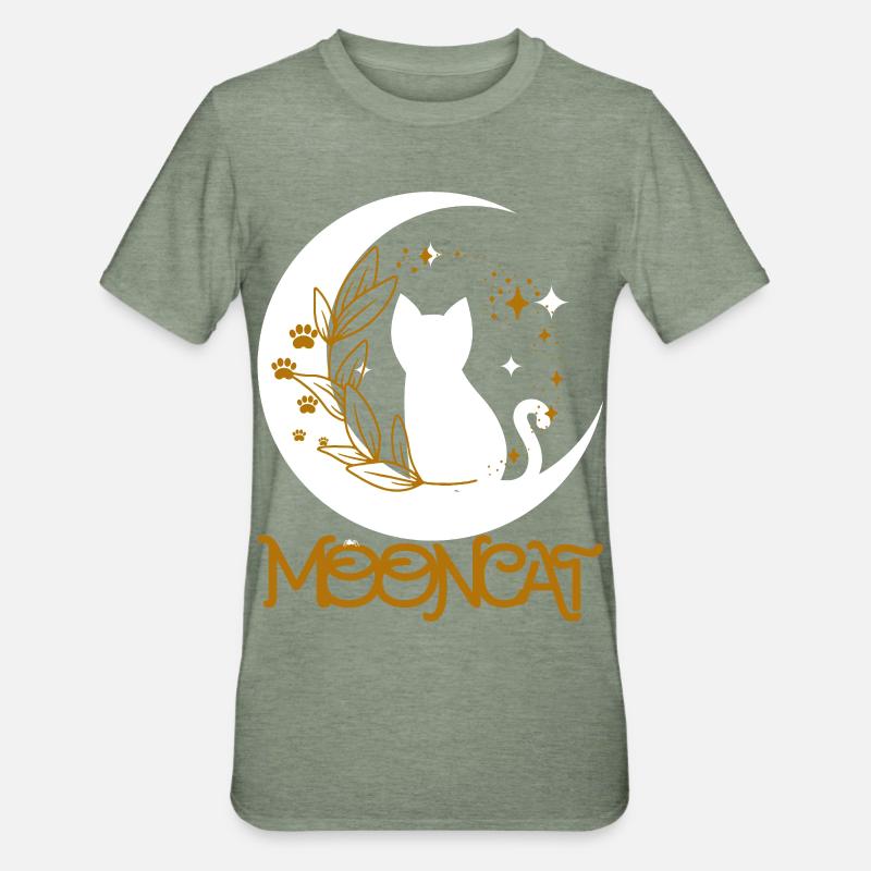 Chat lunaire doré - T-shirt polycoton Unisexe - vert kaki chiné