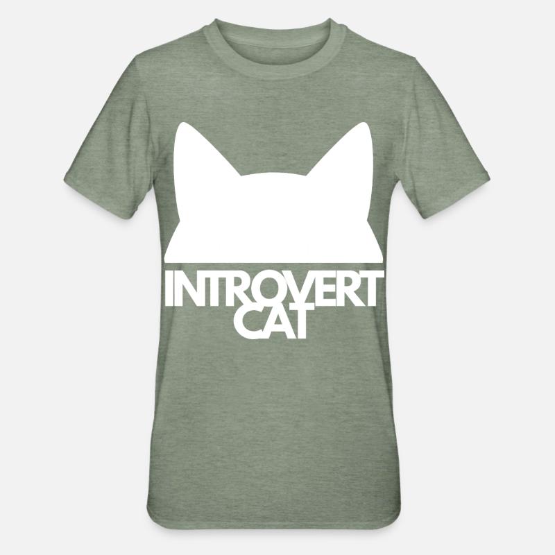 Chat Introvert Silhouette - T-shirt polycoton Unisexe - vert kaki chiné
