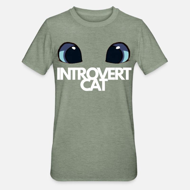 Chat Introvert Yeux Bleus - T-shirt polycoton Unisexe - vert kaki chiné