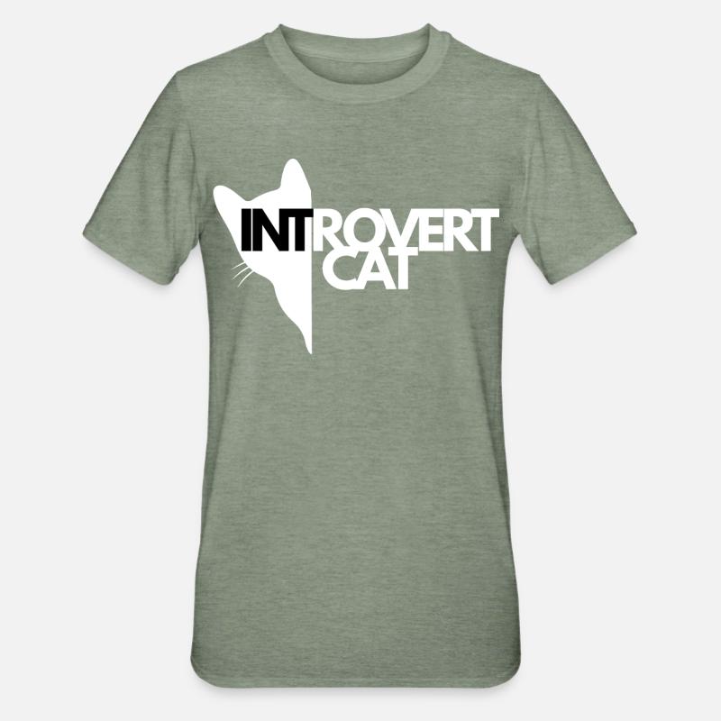 Chat Introverti Silhouette Contrastée - T-shirt polycoton Unisexe - vert kaki chiné