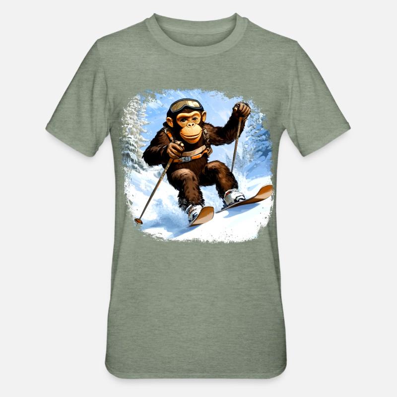 Monkey Ski / Skier Monkey - Unisex Polycotton T-Shirt - heather military green
