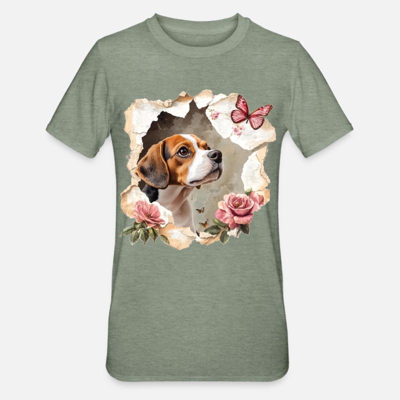 Beagle avec papillon - T-shirt polycoton Unisexe - vert kaki chiné