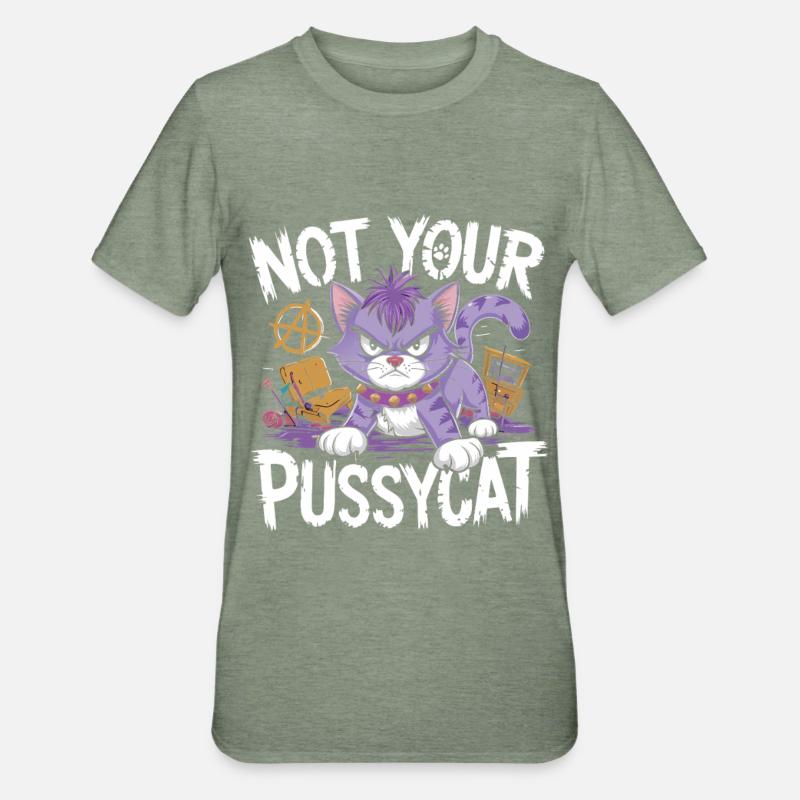 Chat rebelle à l’attitude punk - T-shirt polycoton Unisexe - vert kaki chiné