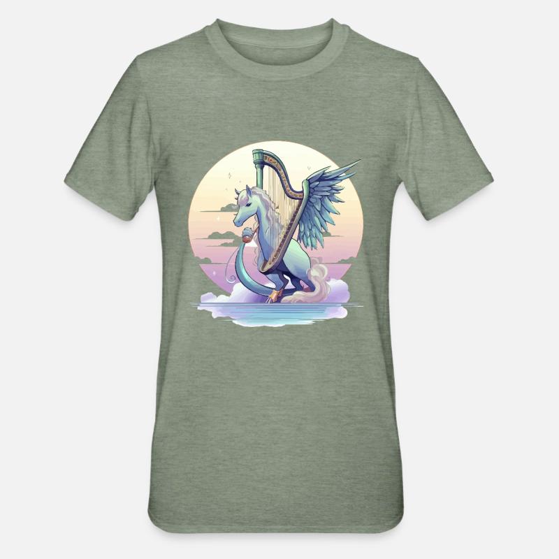 Pégase avec harpe le soir - T-shirt polycoton Unisexe - vert kaki chiné