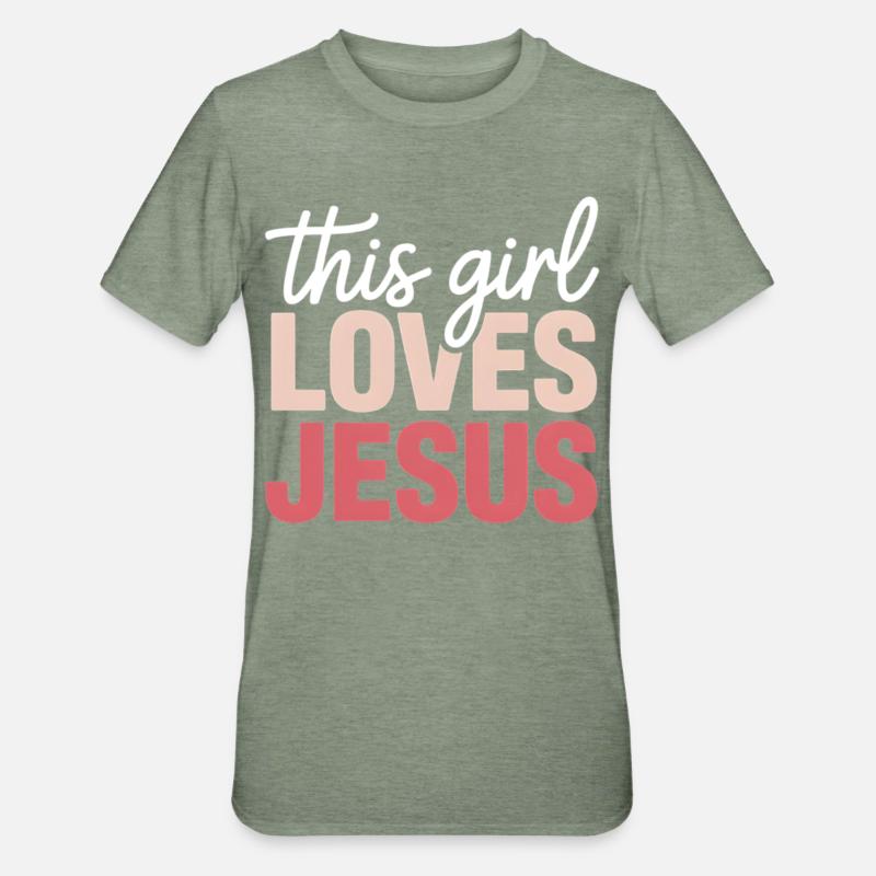 Mädchen liebt Jesus Gradientenschrift - Unisex Polycotton T-Shirt - Militärgrün meliert