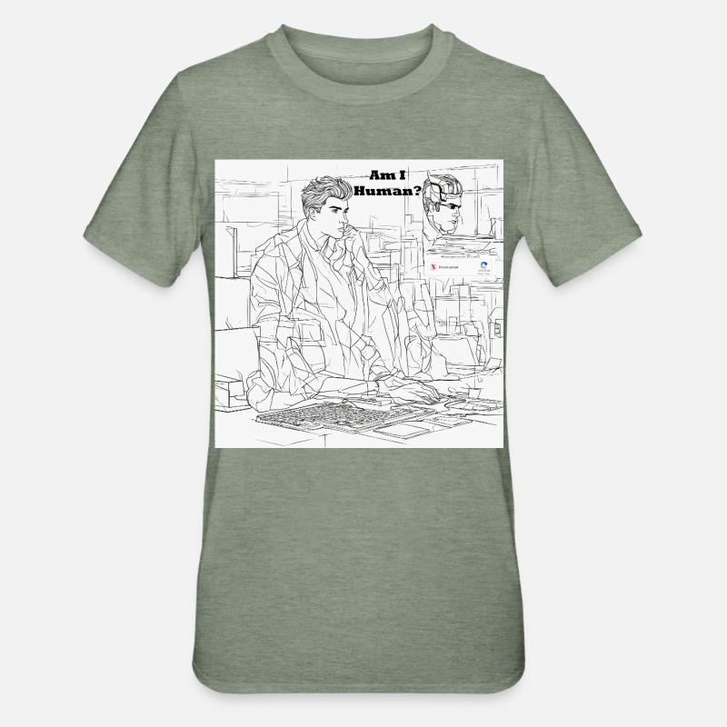 Mensch oder Roboter - Unisex Polycotton T-Shirt - Militärgrün meliert