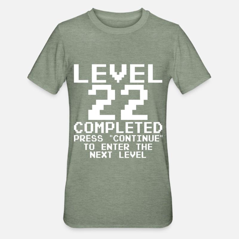 Level 22 Pixel Retro Completed - Unisex Polycotton T-Shirt - heather military green