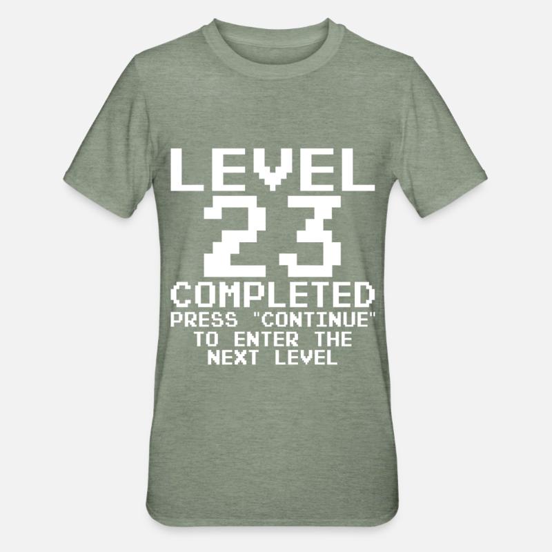 Level 23 Completed Pixel Badge - Unisex Polycotton T-Shirt - heather military green