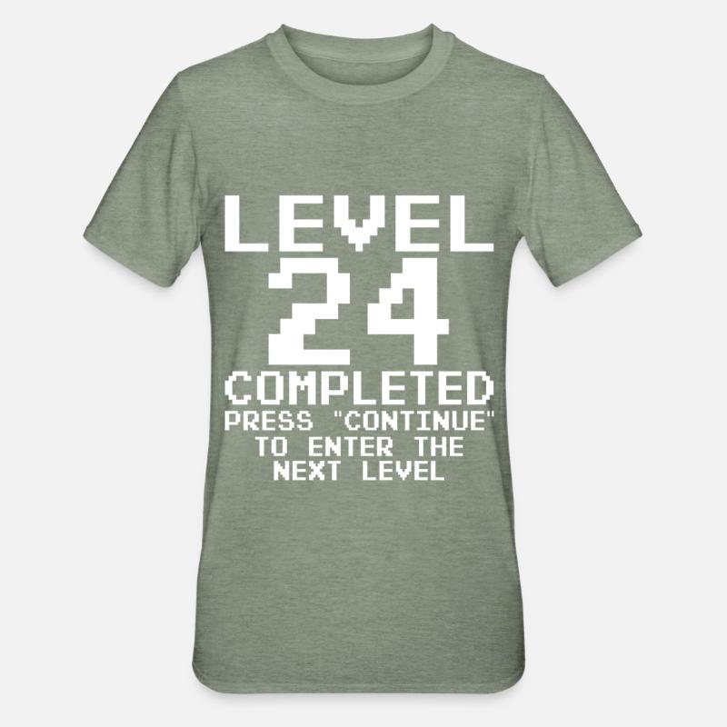 Level 24 Completed – Pixel Retro - Unisex Polycotton T-Shirt - heather military green
