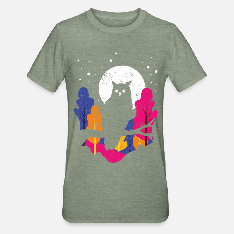 Nachteule im Regenbogenwald - Unisex Polycotton T-Shirt - Militärgrün meliert