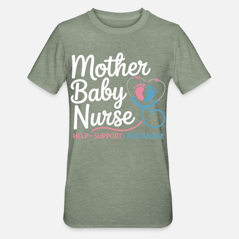 Emblème Mère-Bébé Infirmière - T-shirt polycoton Unisexe - vert kaki chiné