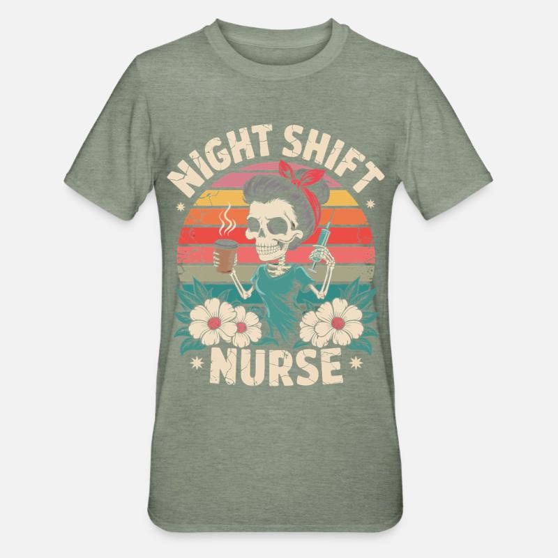 Night Shift Nurse Retro - Unisex Polycotton T-Shirt - heather military green