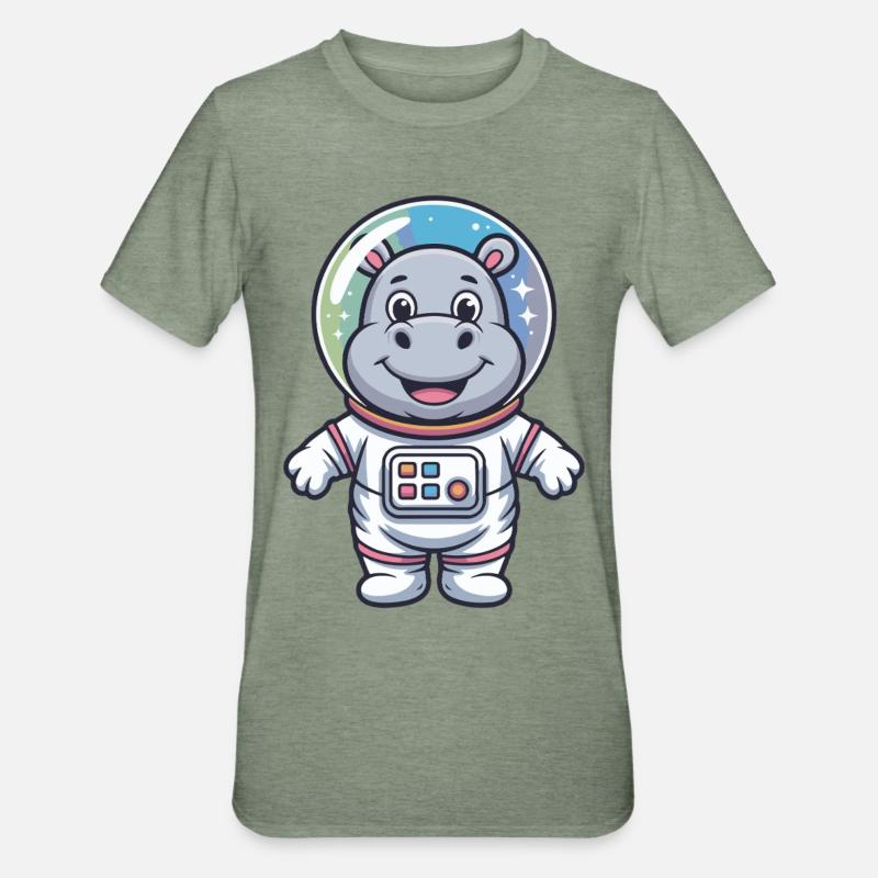 Hippo Astronaut Aventure Spatiale - T-shirt polycoton Unisexe - vert kaki chiné