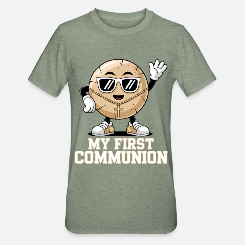 Biscuit de première communion avec style - T-shirt polycoton Unisexe - vert kaki chiné