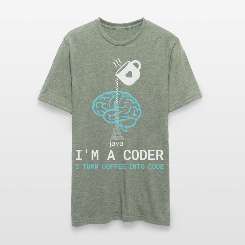 Coder T-Shirt: Coffee into Code – Nerdy Programmie Unisex Polycotton T-Shirt