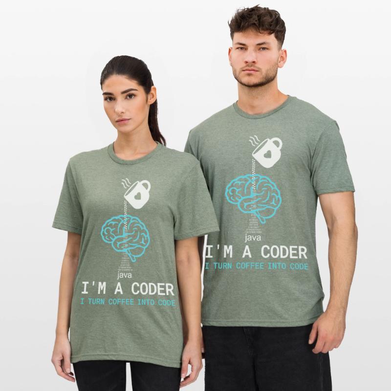Coder T-Shirt: Coffee into Code – Nerdy Programmie Unisex Polycotton T-Shirt