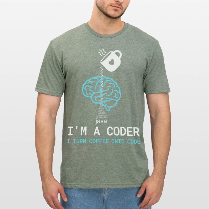 Coder T-Shirt: Coffee into Code – Nerdy Programmie Unisex Polycotton T-Shirt