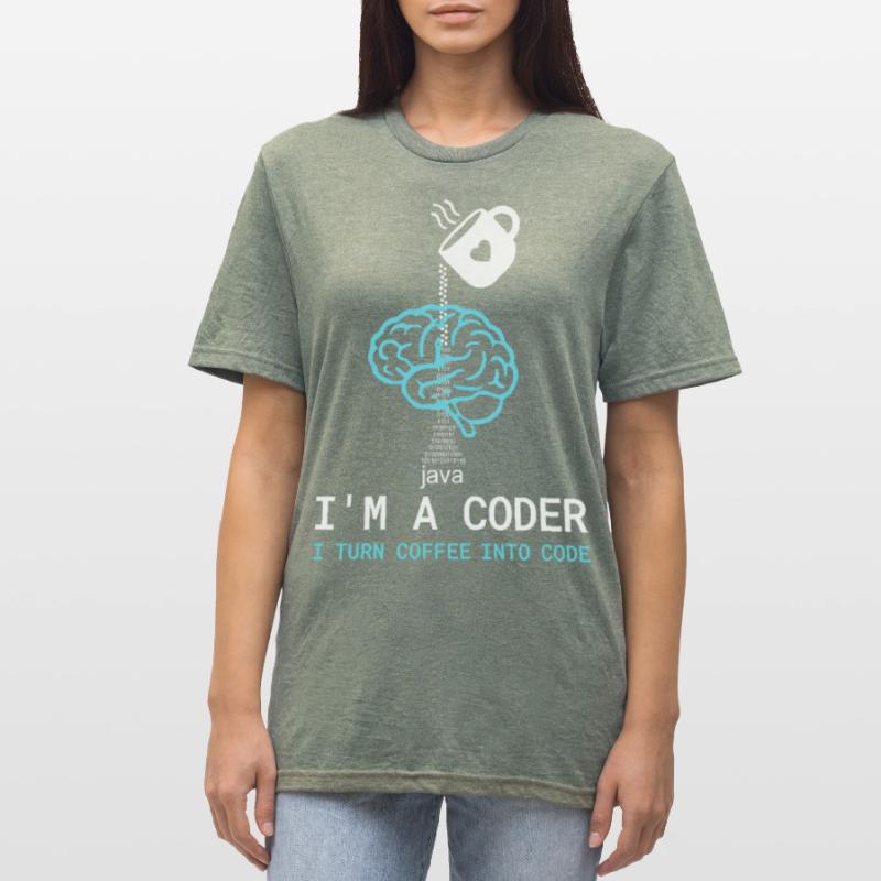 Coder T-Shirt: Coffee into Code – Nerdy Programmie Unisex Polycotton T-Shirt