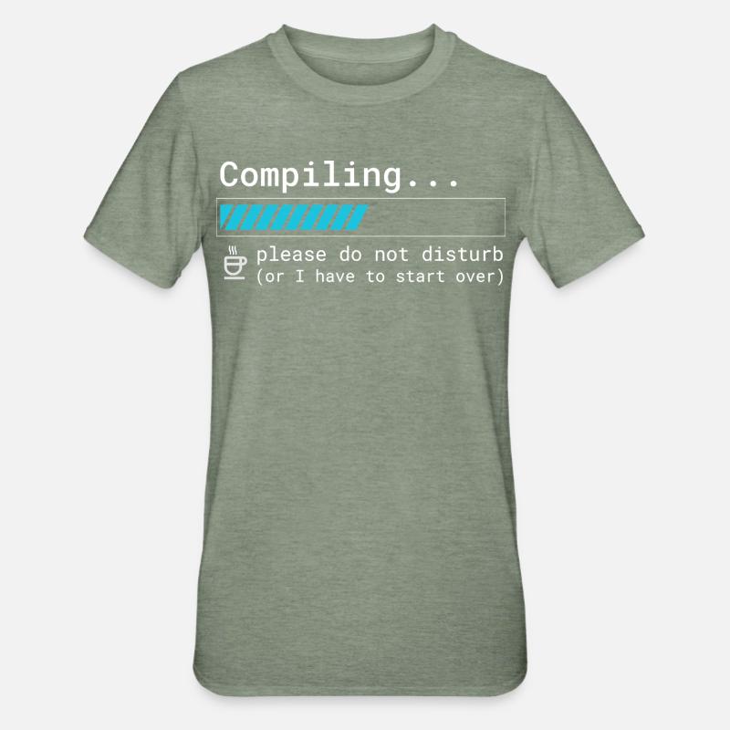 Funny Programmer T-Shirt - Compiling Please - Unisex Polycotton T-Shirt - heather military green