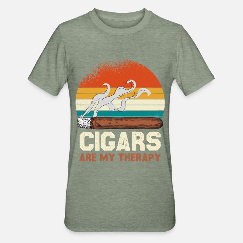 Cigar Therapy Retro Sunset - Unisex Polycotton T-Shirt - heather military green