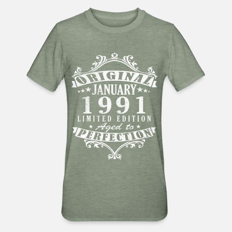35e anniversaire Millésime de janvier 1991 - T-shirt polycoton Unisexe - vert kaki chiné
