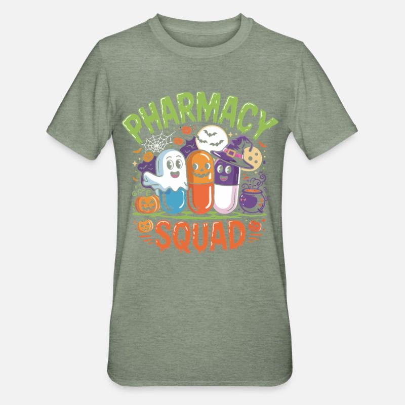 Halloween de l’équipe de pharmacie - T-shirt polycoton Unisexe - vert kaki chiné