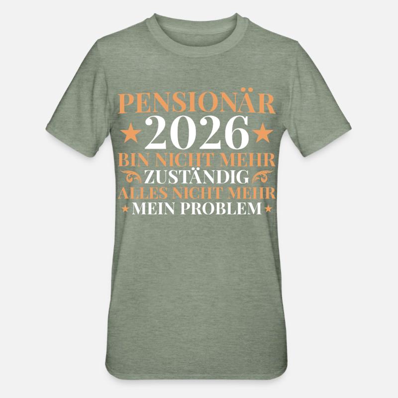 Retraité 2026 Plus responsable - Pension - T-shirt polycoton Unisexe - vert kaki chiné