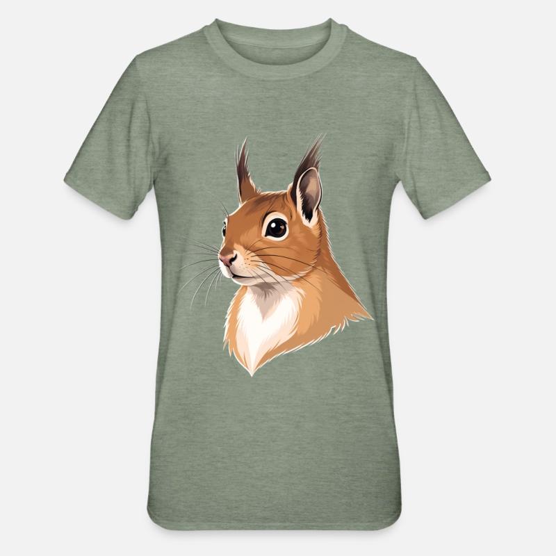 Illustrierter Eichhörnchenkopf - Unisex Polycotton T-Shirt - Militärgrün meliert