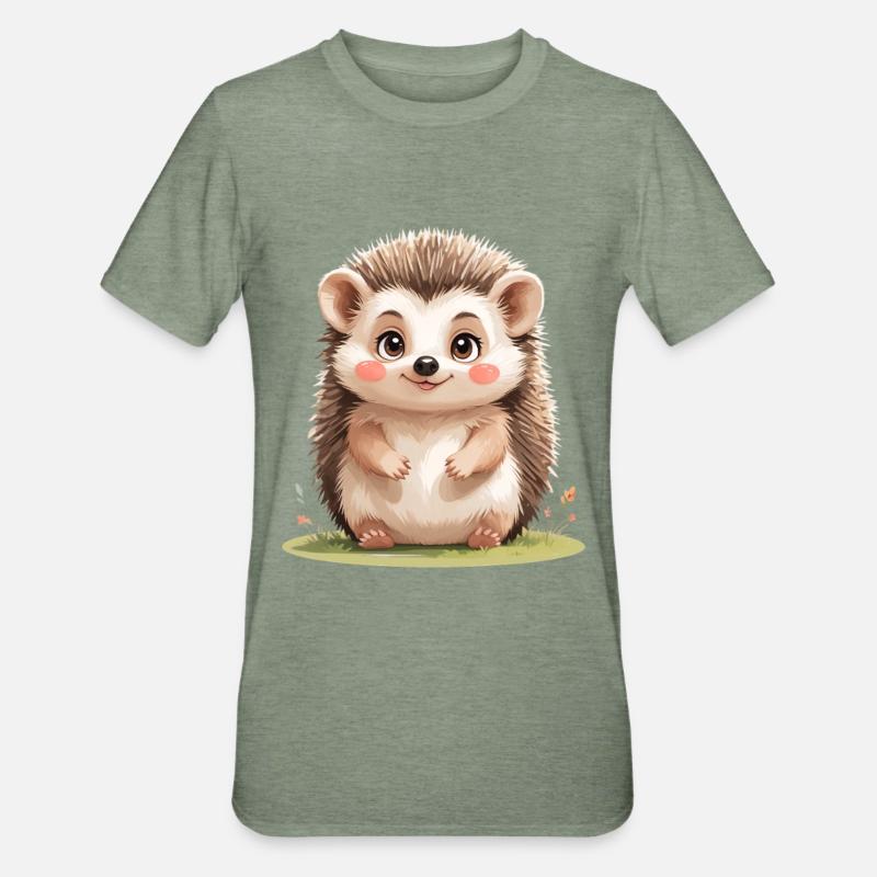 Motif de hérisson câlin - T-shirt polycoton Unisexe - vert kaki chiné