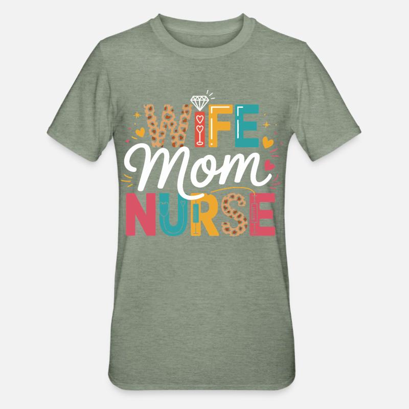 Épouse Maman Infirmière Léopard - T-shirt polycoton Unisexe - vert kaki chiné