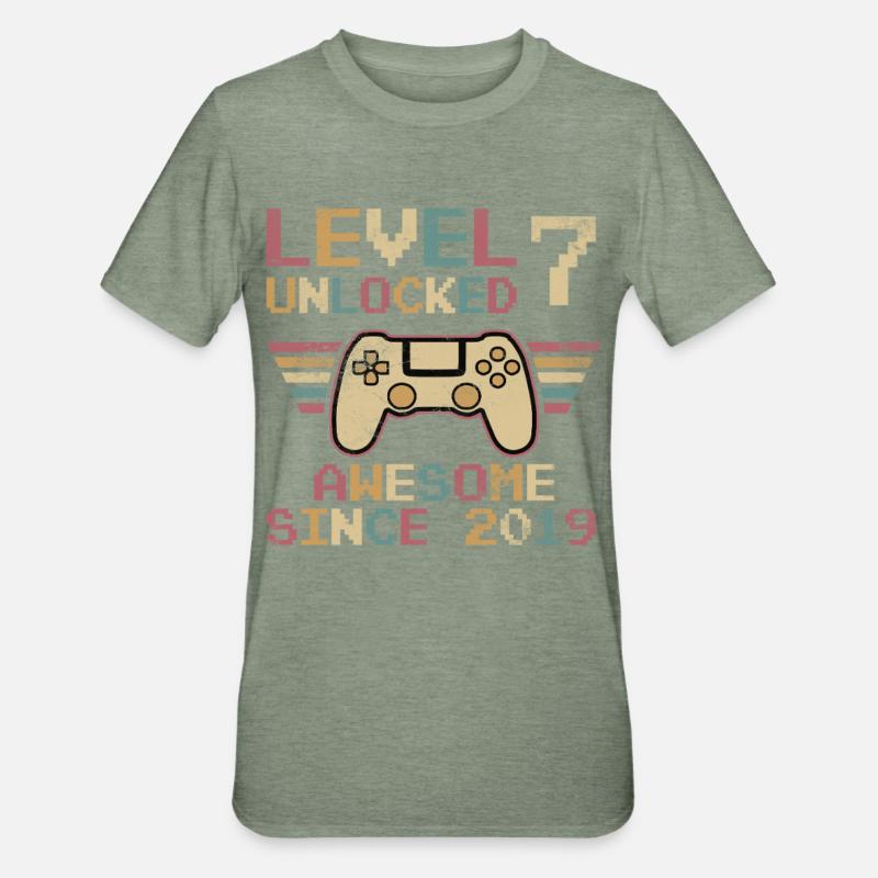 Niveau du 7e anniversaire débloqué - T-shirt polycoton Unisexe - vert kaki chiné