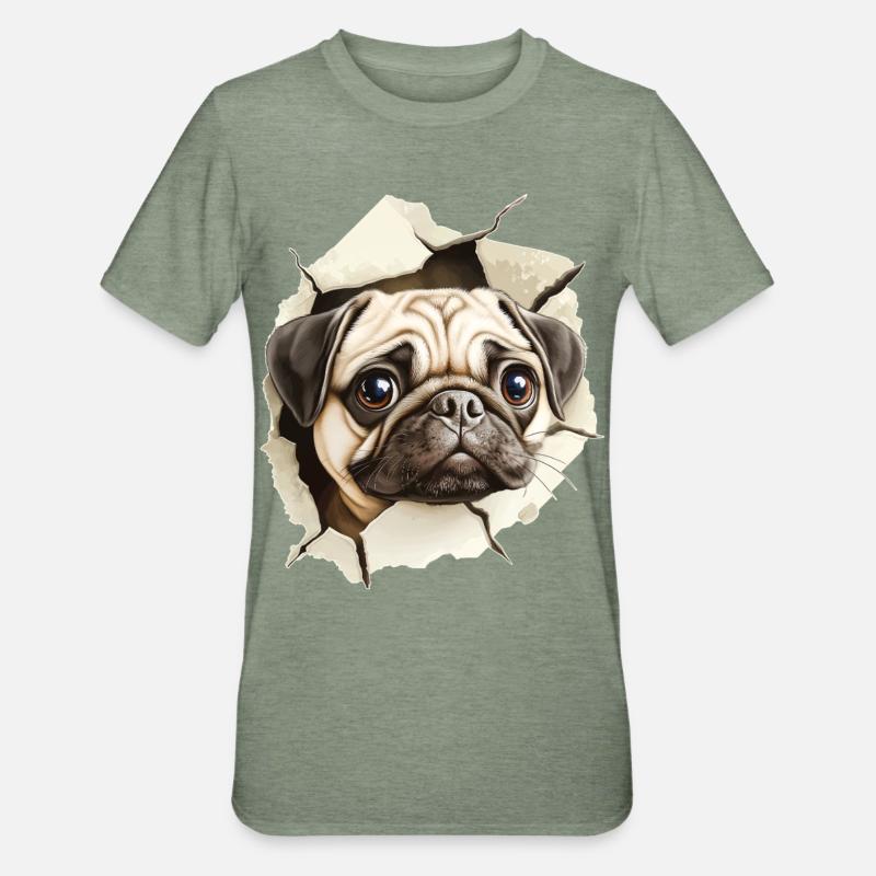Mops - Unisex Polycotton T-Shirt - Militärgrün meliert