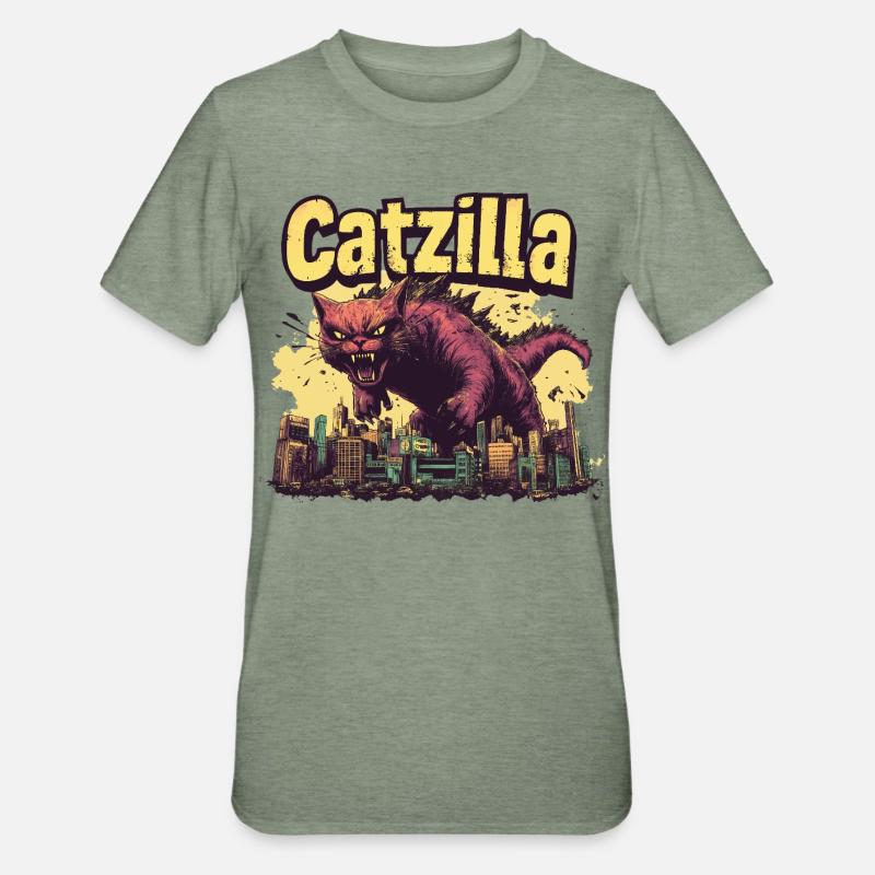 Monstre de la Skyline de Catzilla - T-shirt polycoton Unisexe - vert kaki chiné