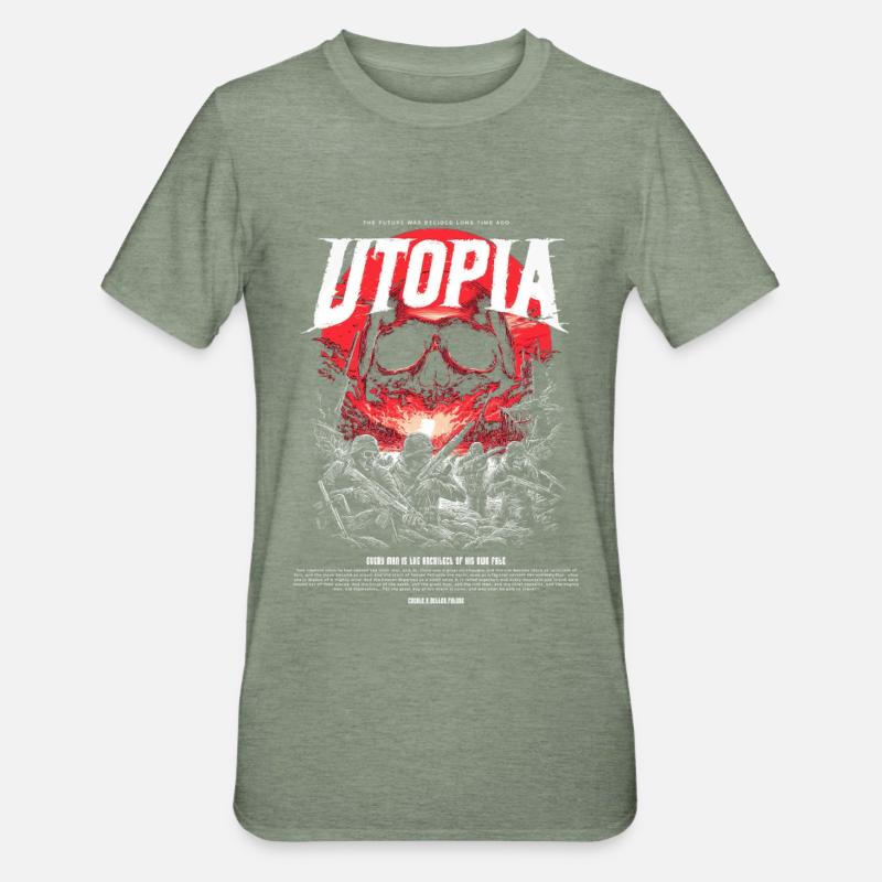 Utopia Crâne Rouge de Feu - T-shirt polycoton Unisexe - vert kaki chiné